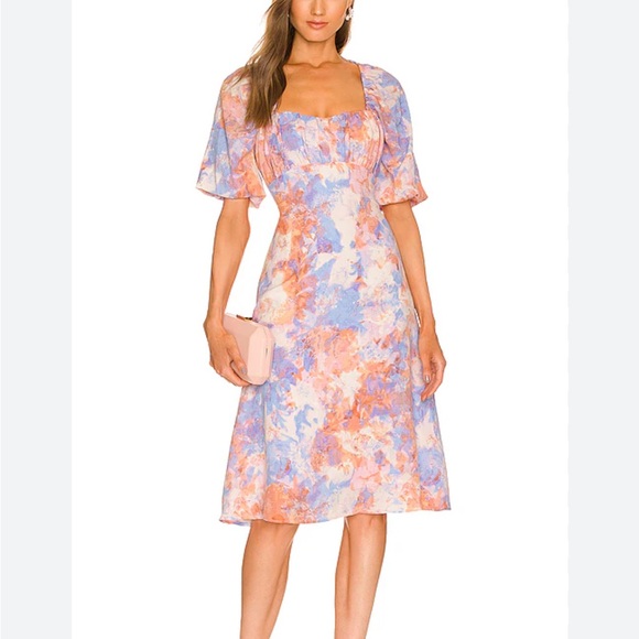 NWT - BCBGENERATION - Molly Puff Sleeve Midi Dress In Abstract Tie Dye - L - Picture 2 of 12